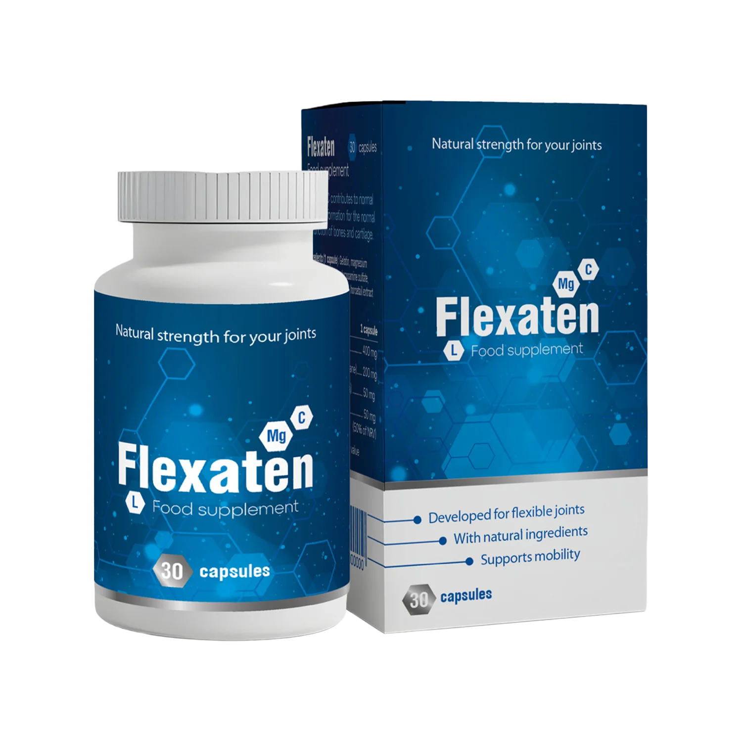 Flexaten Packung und Dose mit 30 Kapseln